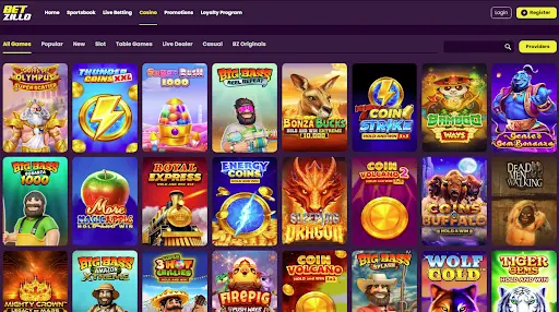 Main website of Betzillo Australian casino and sportsbook